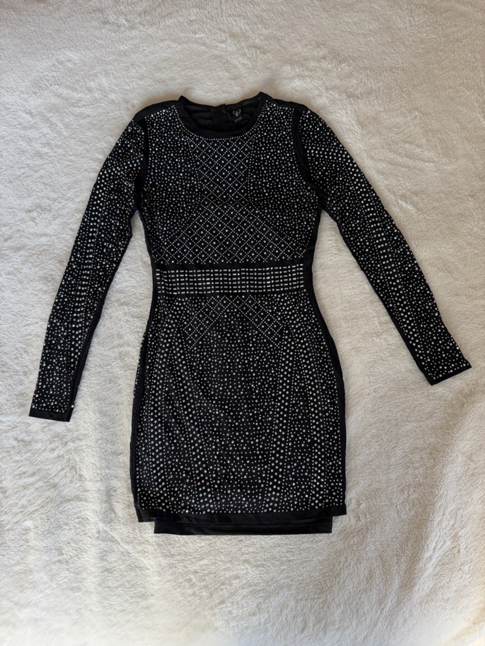 Windsor Black Long Sleeve Rhinestone-Embellished Bodycon Dress